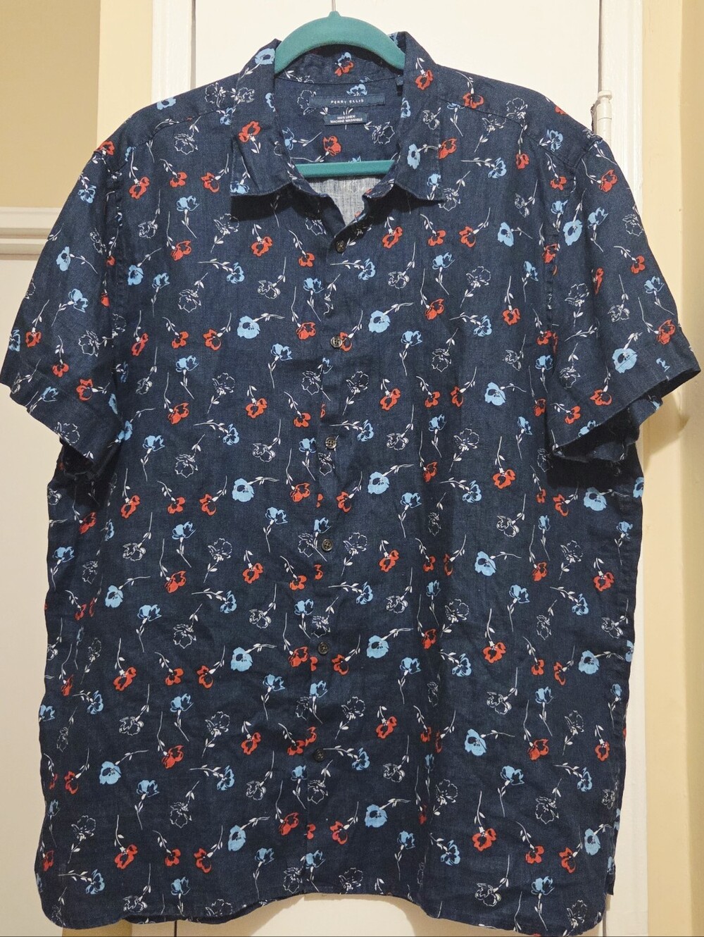 Perry Ellis Men's Floral Linen Shirt Size XXL